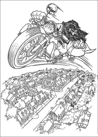 Kolorowanka online: Kolorowanka Hagrid jedzie na latającym motocyklu Kolorowanka online: Kolorowanka Hagrid jedzie na latającym motocyklu